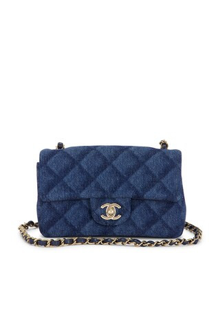 Chanel Denim Printed Mini Rectangular Flap Bag in Blue | FWRD 