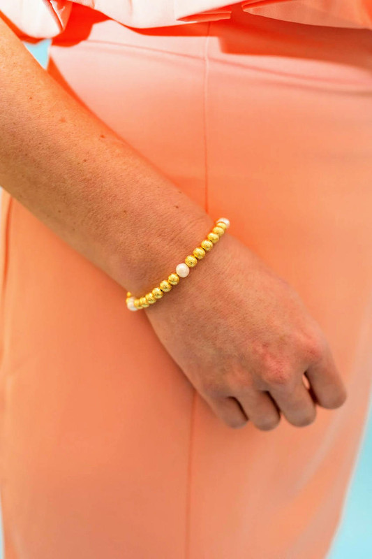 Georgia 6mm Gold Beads and Freshwater Pearl - Bracelet | Lisi Lerch Inc