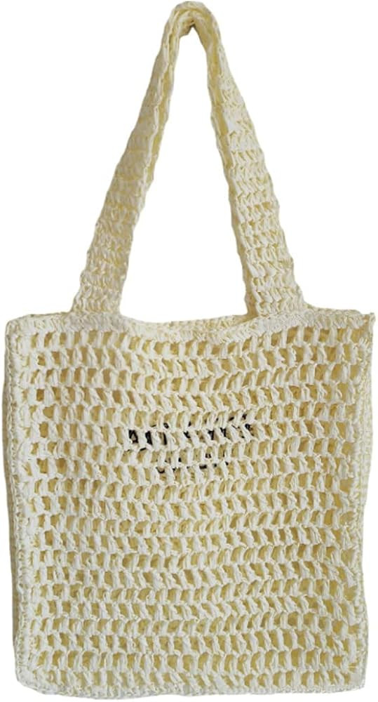 Handmade Straw Bag,Travel Beach Fishing Mesh Bag,Fashion Casual Travel Mesh Beach Tote Womens Hol... | Amazon (US)