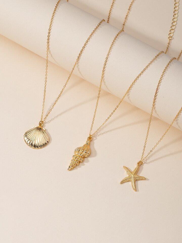 3pcs Shell Charm Necklace | SHEIN