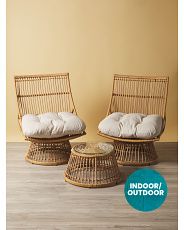 3pc Resin Wicker Swivel Chair Chat Set With Cushions | HomeGoods
