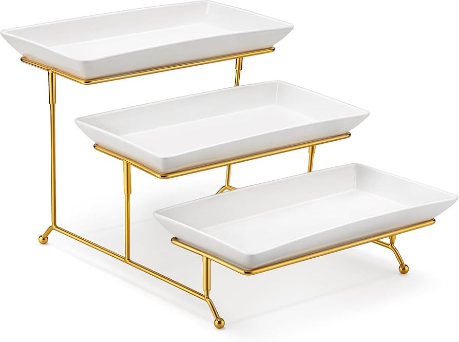 MALACASA 3 Tier Serving Trays for Party, 12 Inch Porcelain White Trays for Serving Food, Dessert ... | Amazon (US)