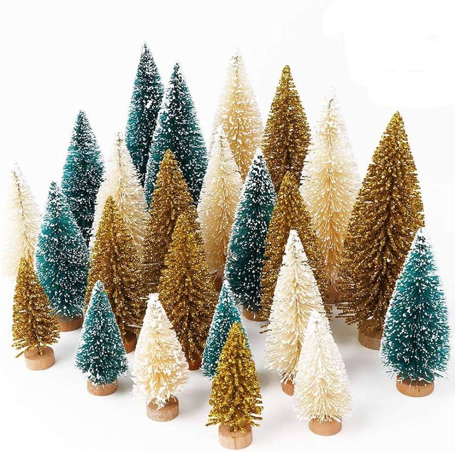 OurWarm 24Pcs Artificial Frosted Sisal Christmas Tree, Bottle Brush Trees with Wood Base DIY Craf... | Amazon (US)