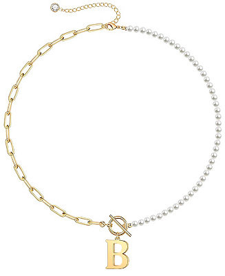 14K Gold Plated Toggle Clasp Initial Imitation Pearl Link Chain Necklace | Macy's