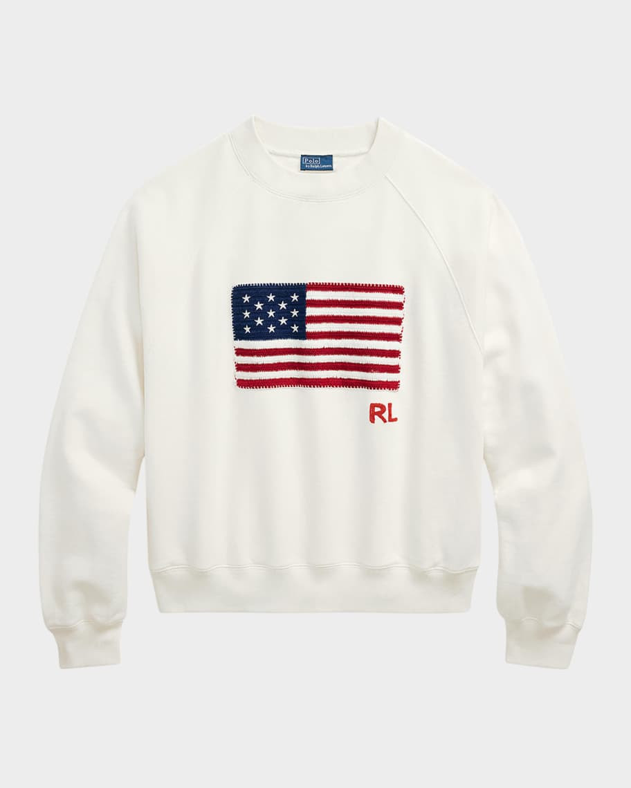 Polo Ralph Lauren Logo Flag French Terry Crewneck | Neiman Marcus