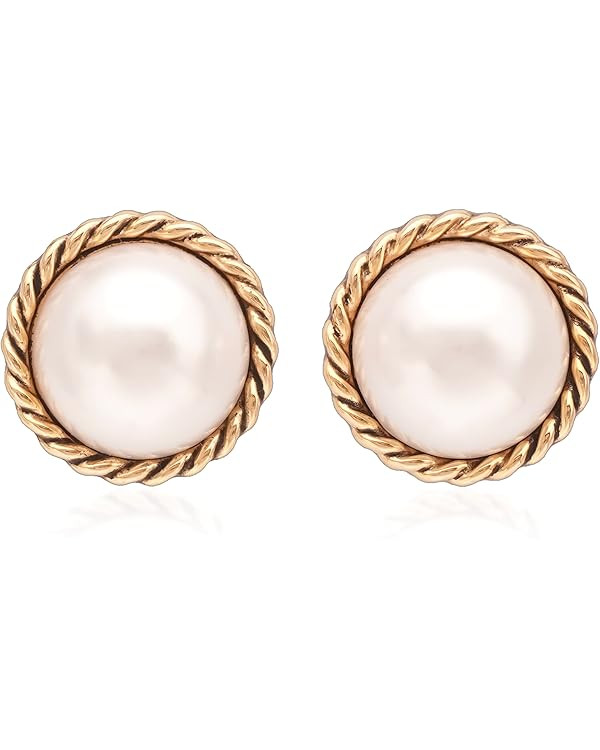 Pearl Stud Earrings, Gold Pearl Earrings Studs, Faux Pearl Earrings for Women Gold Plated, Gold S... | Amazon (US)