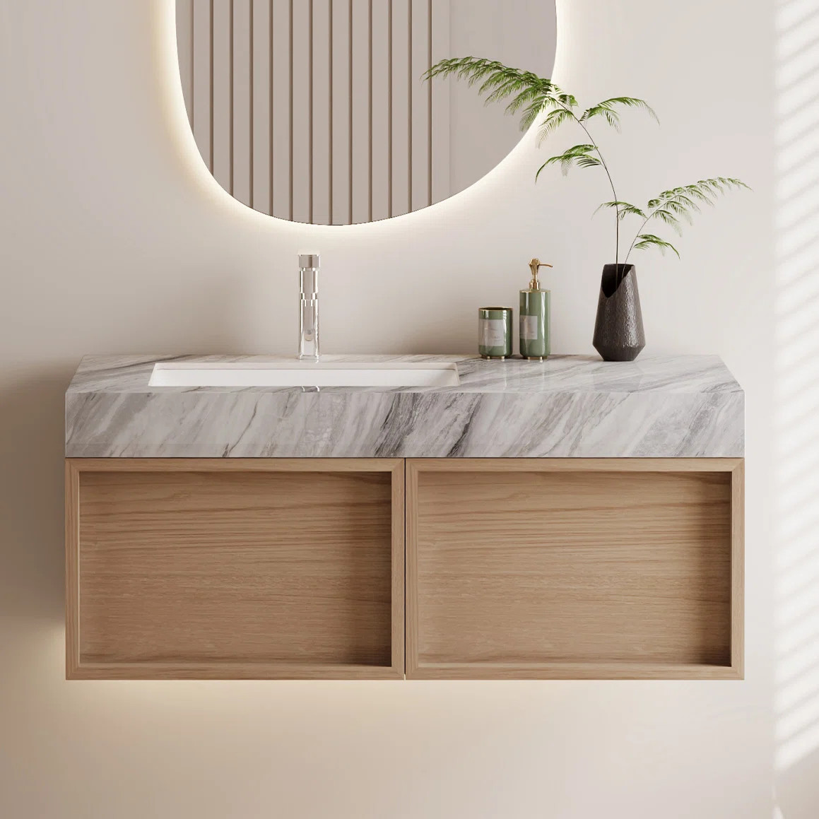 36" Modern Floating Bathroom Vanities, Sintered Stone Table top with Solid Wood Cabinets, Not Ass... | Wayfair North America