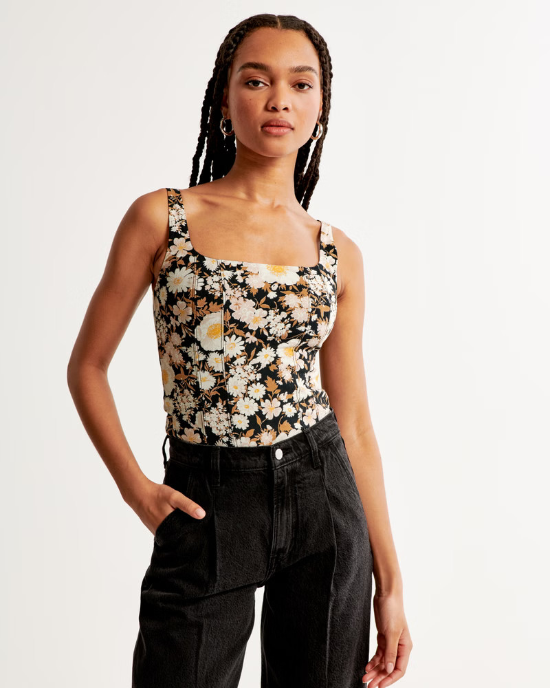 Cotton-Blend Squareneck Corset Top | Abercrombie & Fitch (US)