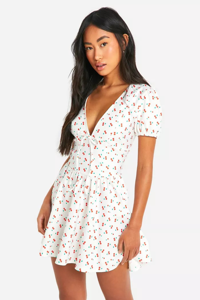 Cherry Milkmaid Mini Dress | Boohoo.com (UK & IE)