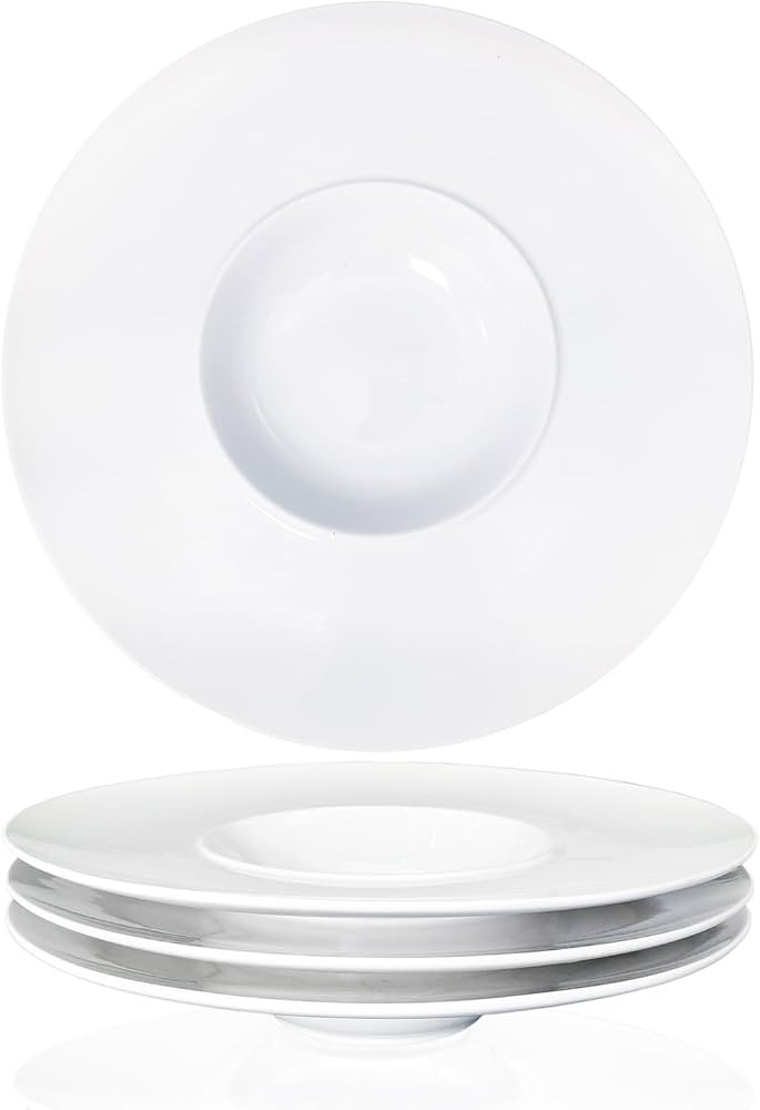 jinsongdafa Soup Bowls, soup plate, 8.5 Oz Pasta Bowl Set of 4, White Shallow Bowl Plates, Porcel... | Amazon (US)