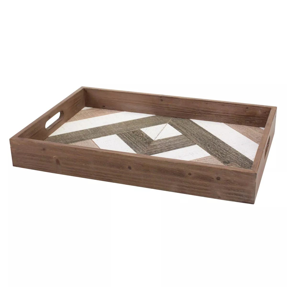 18" x 12.3" Country Rustic Geometric Wooden Serving Tray Brown - Stonebriar Collection | Target