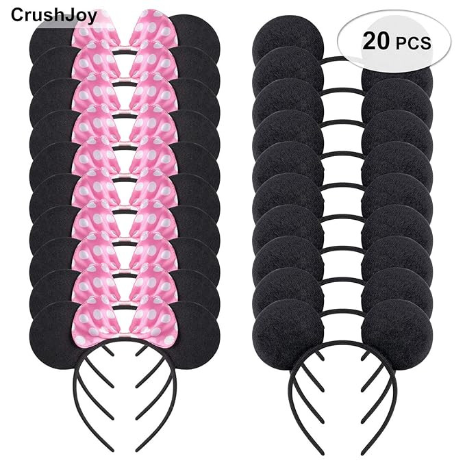 Picoway Mouse Ears Solid Black & Pink Bow Headband Set of 20 | Amazon (US)