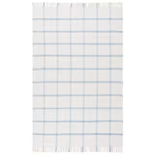 Montauk 6 ft. x 9 ft. Ivory/Blue Geometric Lattice Area Rug | The Home Depot