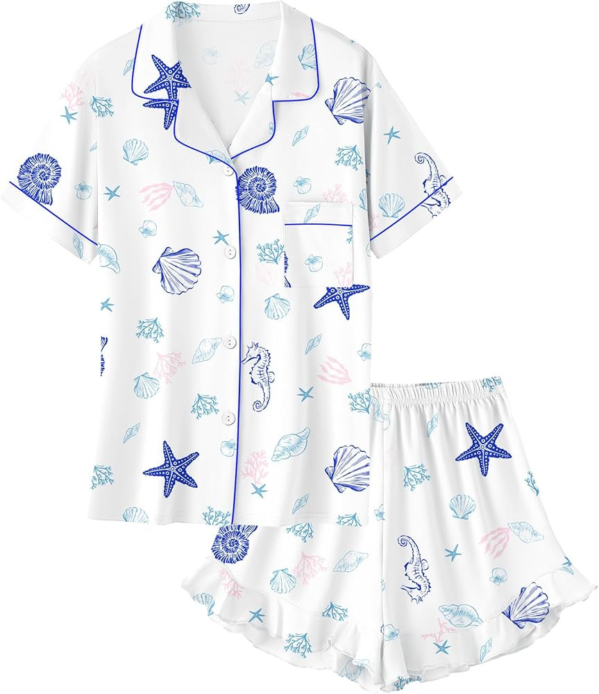 Umeyda Girls Pajamas Set Ruffle Soft Button-Down Sleepwea Nightwear 2Pjs Set Loungewear,5-14 Year... | Amazon (US)