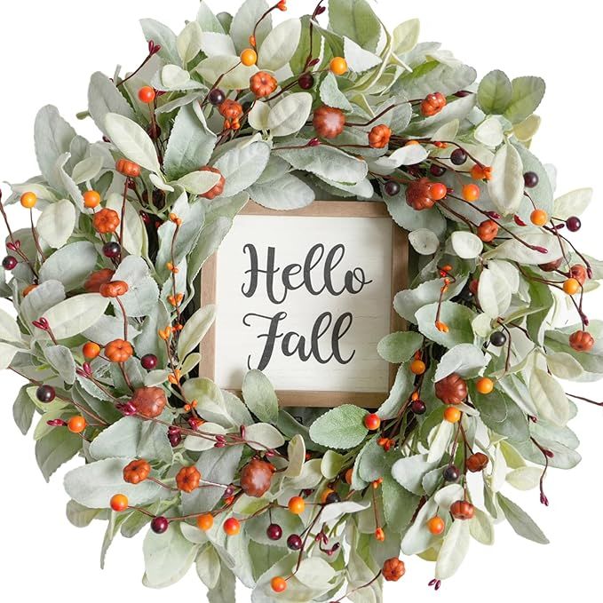 Bibelot Fall Wreaths for Front Door, 18'' Artificial Eucalyptus Leaves Wreath with Berries Pumpki... | Amazon (US)