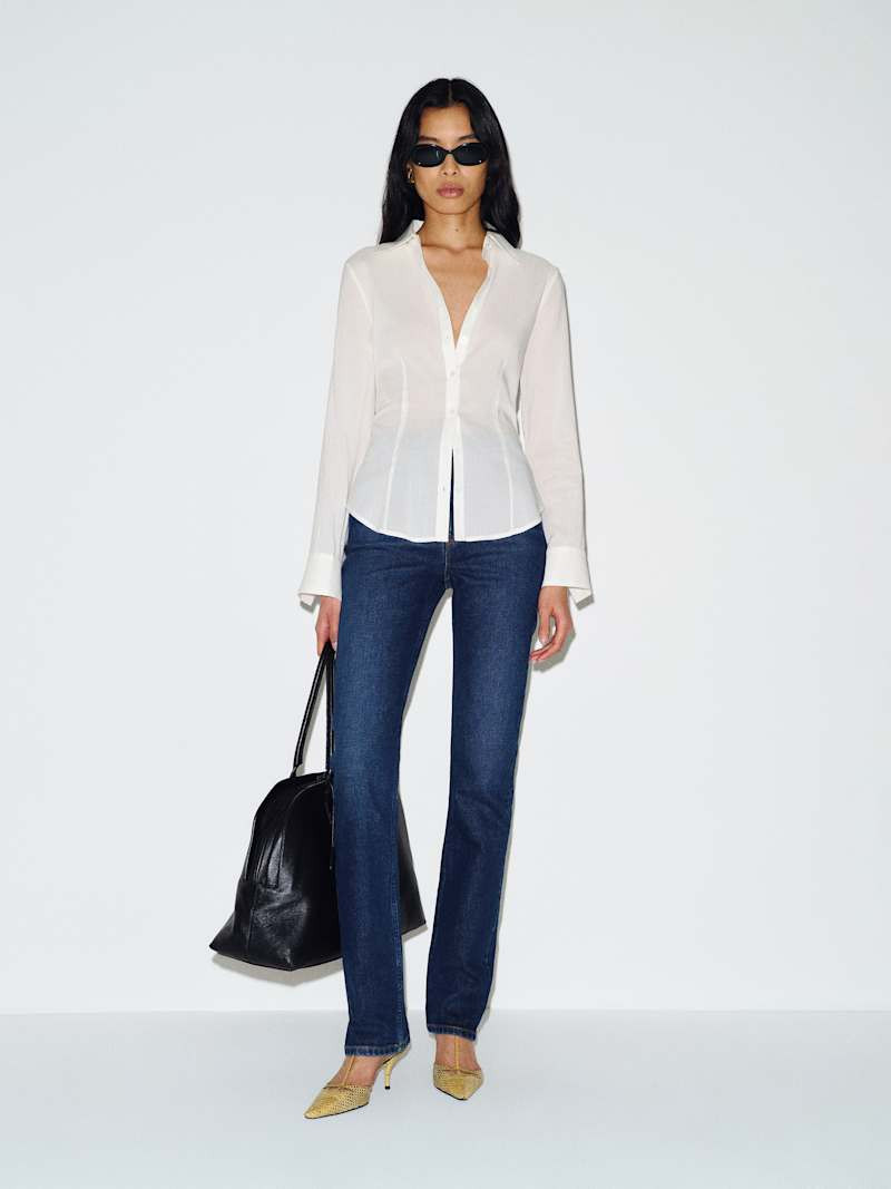 Reformation Raya Fitted Voile Shirt Blue 12 | Reformation (Global)