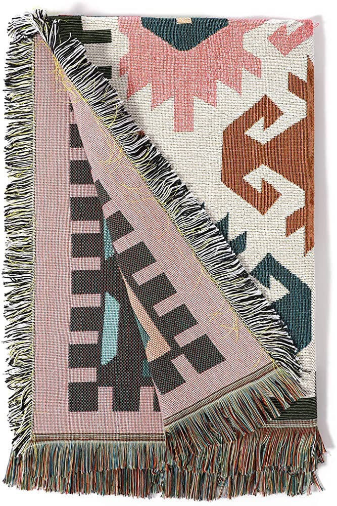 Sonemone Boho Throw Blanket Kilim Geometric Tapestry with Tassel Double-Sided Throws Cover for Co... | Amazon (US)