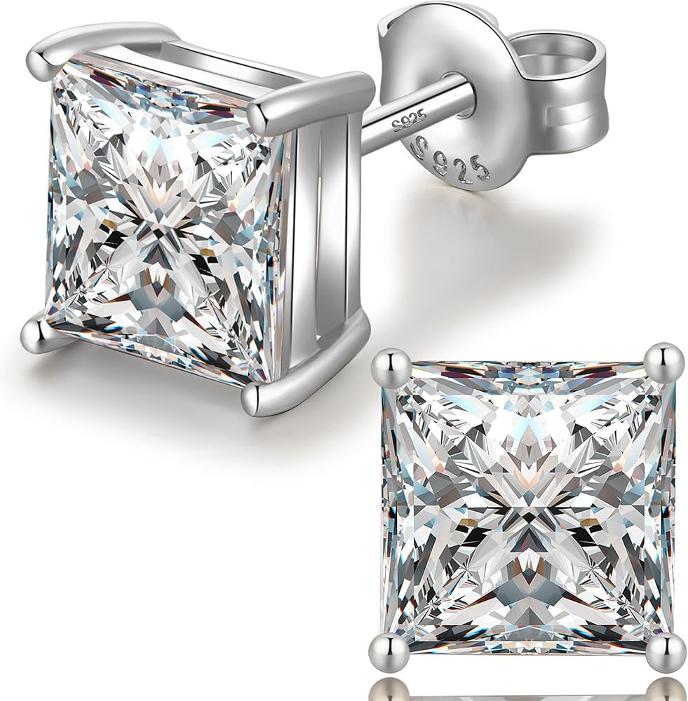 18K White Gold Plated Sparkling Simulated Diamond Studs Earrings s925 Sterling Silver Hypoallerge... | Amazon (US)