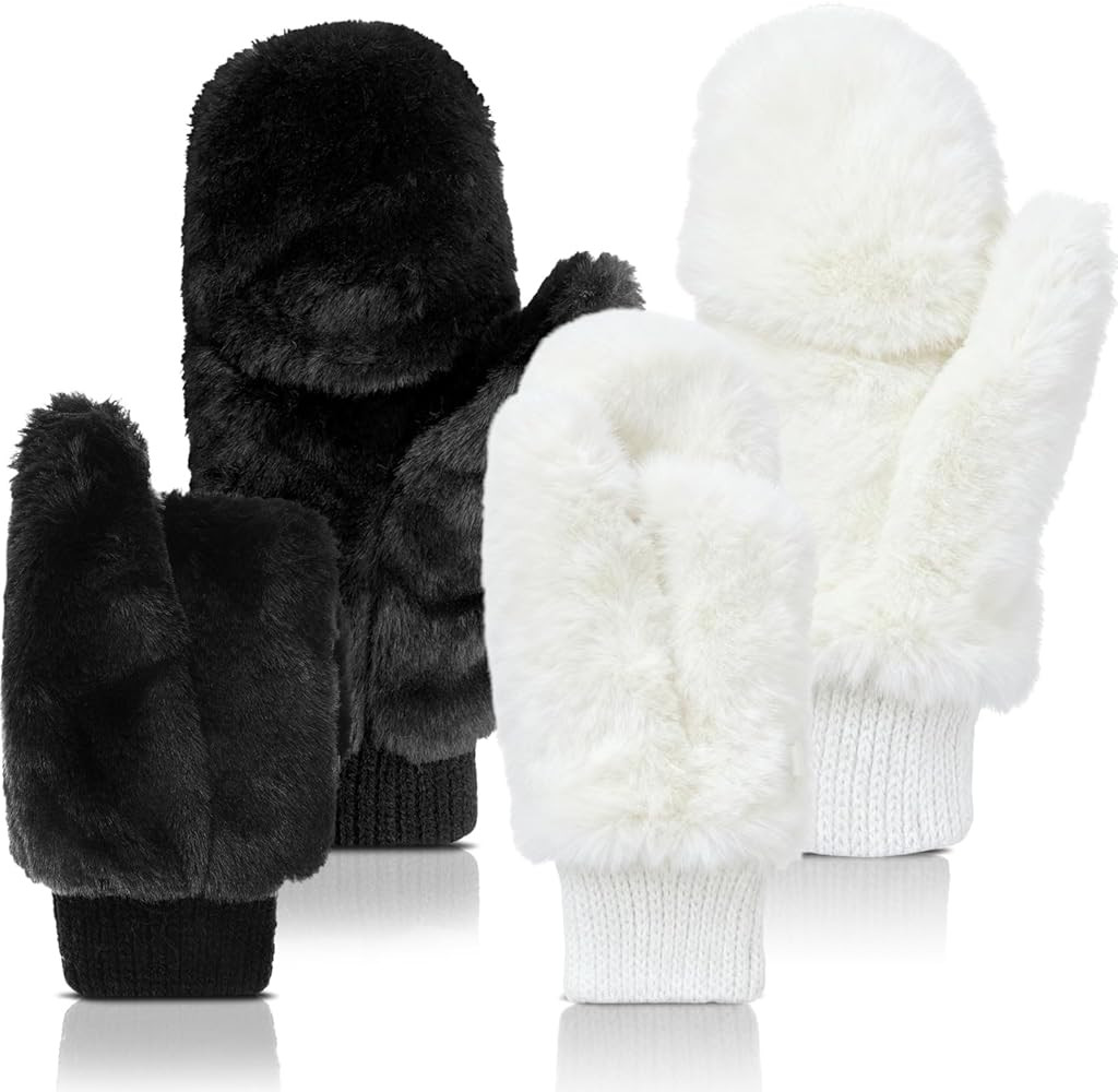 SATINIOR Faux Fur Mittens Fingerless Gloves Convertible Gloves Fluffy Winter Warm Soft Half Finge... | Amazon (US)