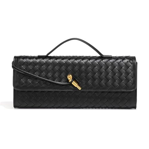 SKYK Black Clutch Purses for Women Handmade Woven Evening Bag Shoulder Crossbody Bags PU Leather Handbag (Black) | Amazon (US)
