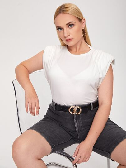 SHEIN Plus Ruched Padded Shoulder Top | SHEIN