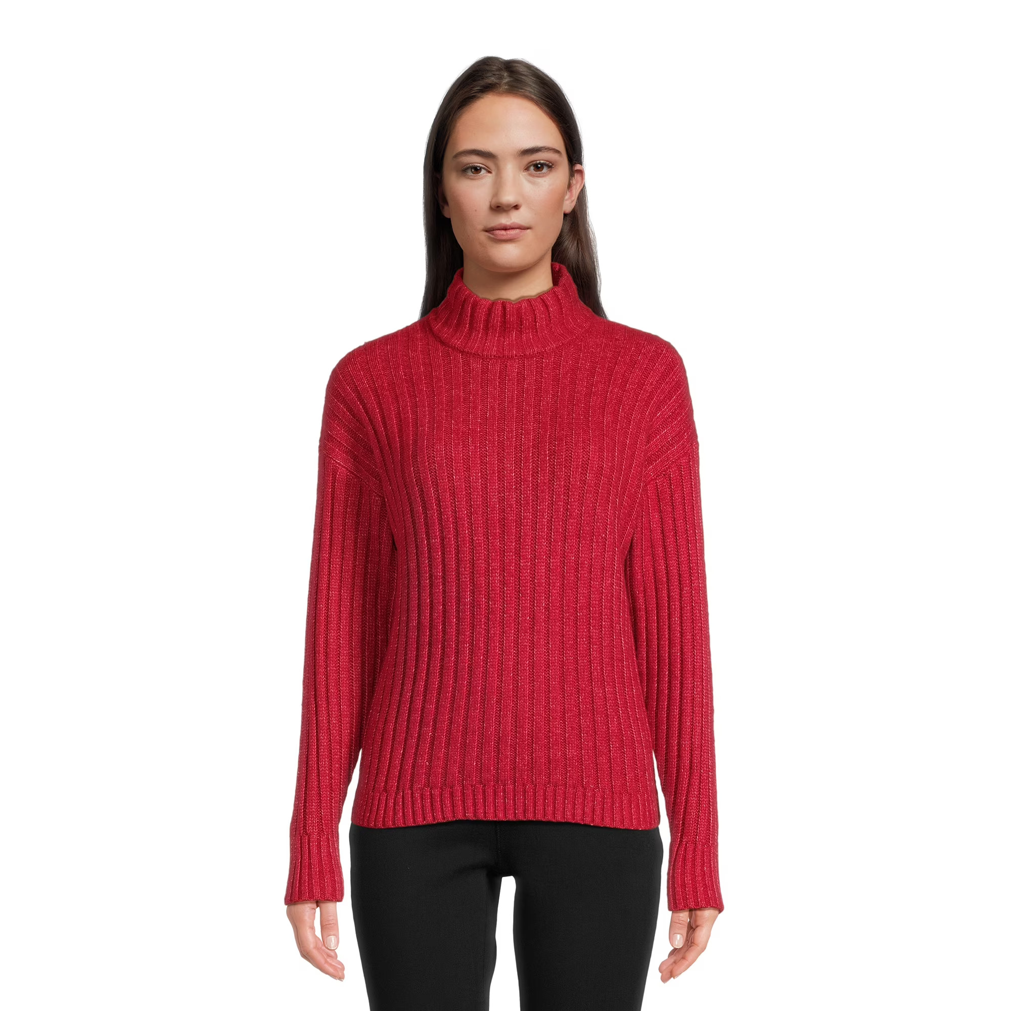 Time and Tru Women's Mock Neck Rib Knit Sweater, Midweight, Sizes XS-XXXL | Walmart (US)