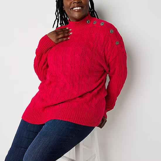 St. John's Bay Plus Womens Mock Neck Long Sleeve Pullover Sweater - JCPenney | JCPenney