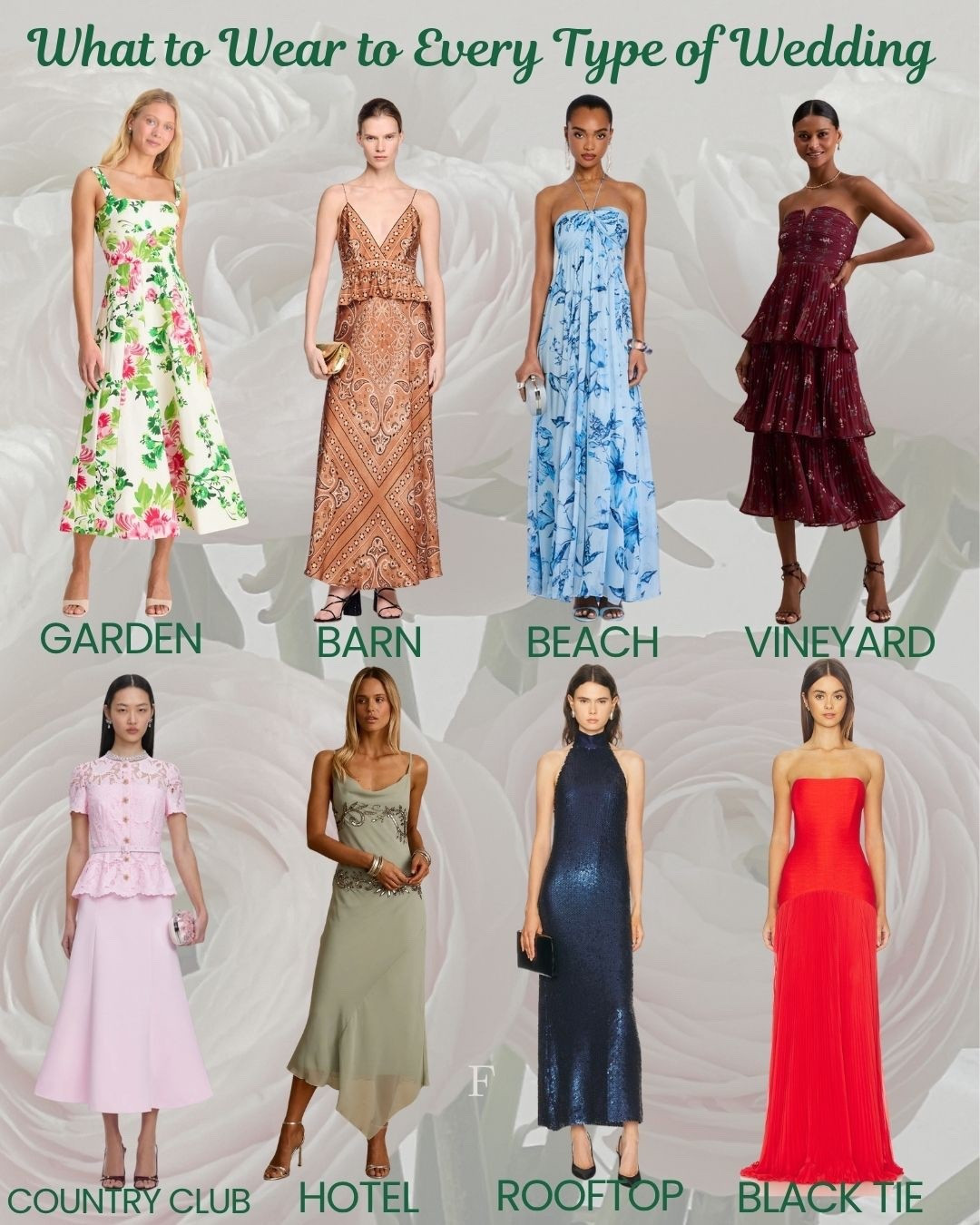It’s Wedding Wednesday, and we’re decoding the dress code for every type of wedding, from garden parties to black tie affairs. We’re sharing one polished look for each to take the guesswork out of getting dressed. Which one is your favorite?

@saloniofficial @sandroparis @rococosand @lulus @mrselfportrait @shop12thtribe @sophieetvoila @shopalexis 

#weddingguest #weddinggueststyle #weddingguestdress #weddingguests #weddingguestoutfit #weddingguestinspo #weddingattire #weddingguestlook #weddingguestfashion #weddingstyle #guestdress #dresstoimpress #mididress #mididresses #maxidress #maxidresses #floraldress #floraldresses #springwedding #springweddings https://tnuck.com/products/saffier-bouquet-sabrina-midi-dress#summerwedding #summerweddings #glamtothemaxgowns

#LTKWedding
