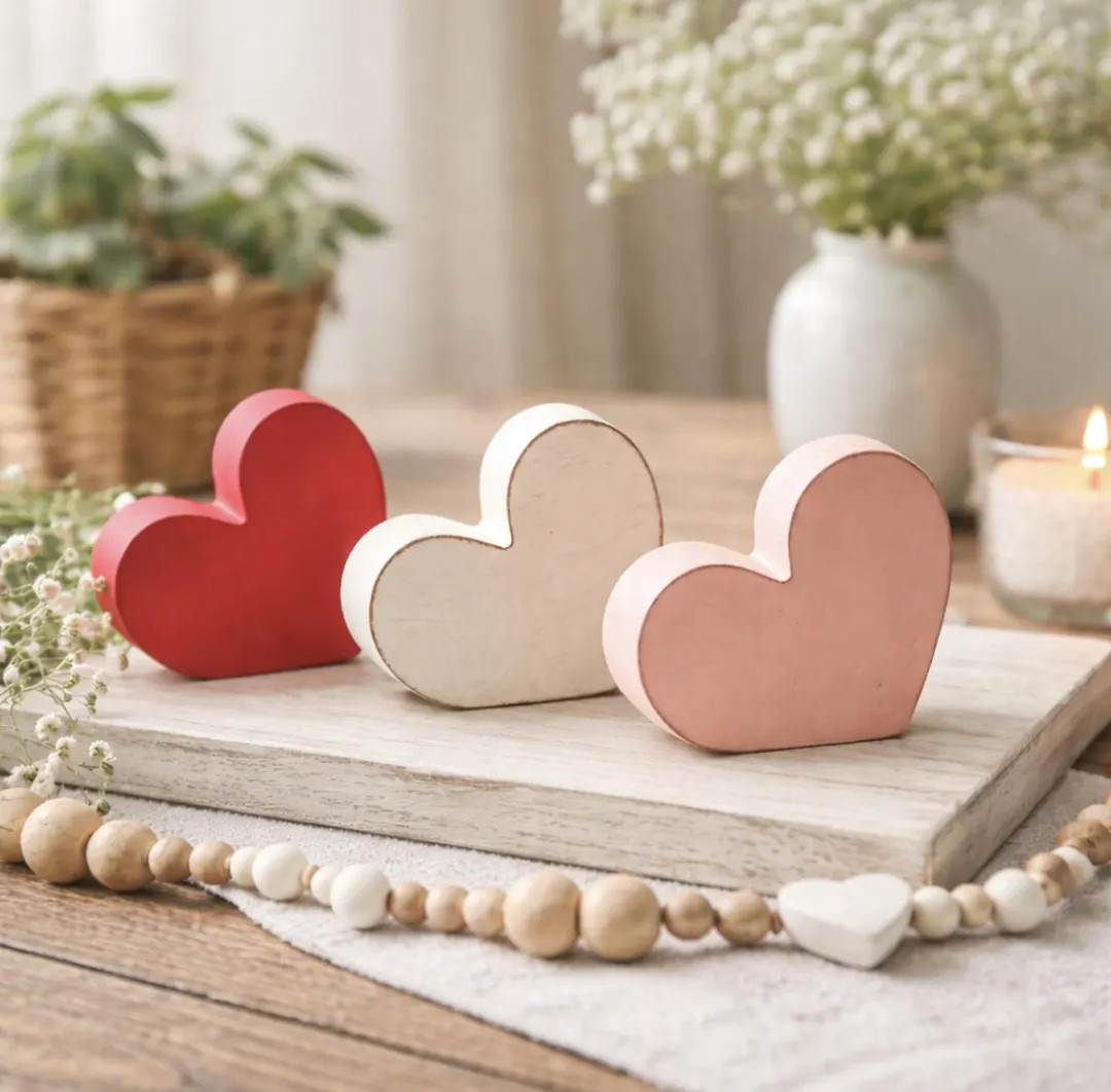 Wood Heart Decor, Minimalist Valentine Shelf Heart, Handcrafted Wooden Heart,Farmhouse Love Decor... | Etsy (US)