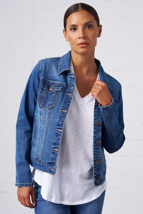 Franne Golde Classic Stretch Denim Jacket in Classic Wash at Nordstrom, Size X-Small | Nordstrom