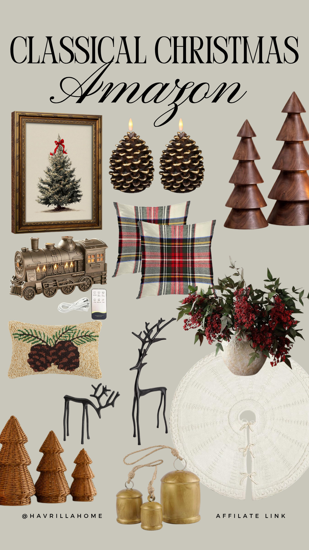 Amazon Classical Christmas: Amazon Christmas decor, classical Christmas decor, classic Christmas decorations, traditional Christmas decor, vintage Christmas art, Christmas tree artwork, pinecone candles, wood Christmas trees, plaid Christmas pillows, Christmas train decor, pinecone pillow, reindeer decor, Christmas floral arrangement, wicker Christmas trees, knit Christmas tree skirt, brass Christmas bells, nostalgic Christmas decor, old fashioned Christmas decor, Amazon holiday finds, timeless Christmas home

#LTKSeasonal #LTKHome