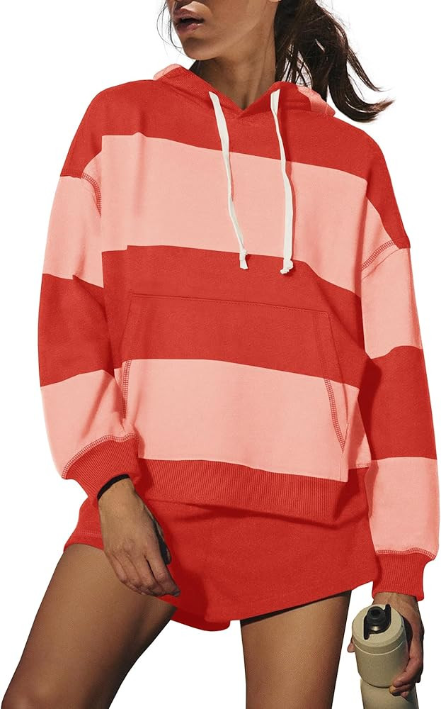 SENSERISE Women Striped Workout Set 2 Piece Outfits Matching Lounge Sets Oversized Hoodies Shorts... | Amazon (US)