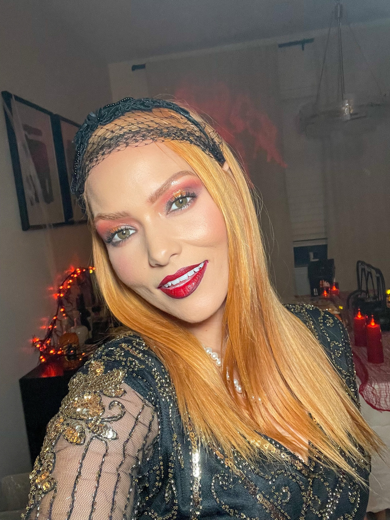 Great Gastby make up. I used the black eye liner as a lip lines and followed with the red matte lipstick.