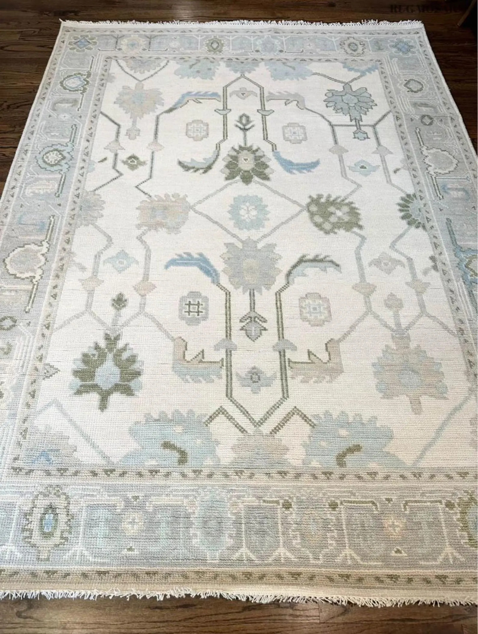 Modern Turkish Oushak Rug White Off, Blue and Grey Hand Knotted Contemporary Rug 5x7, , 8x10, 9x1... | Etsy (US)