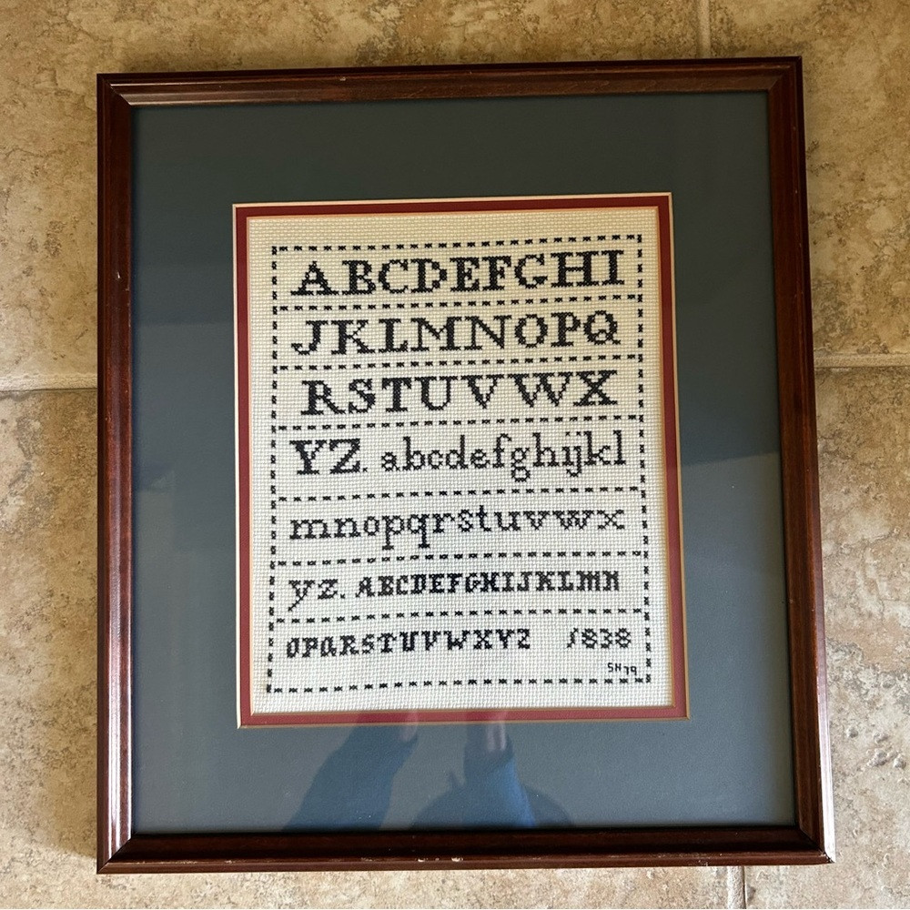 Vintage Needlepoint Cross Stitch Framed Alphabet Numbers Sampler Framed Matted | Poshmark