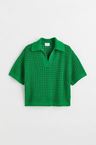 Conscious choice  New ArrivalShort, pointelle-knit polo shirt in soft, crochet-look fabric. Colla... | H&M (US + CA)