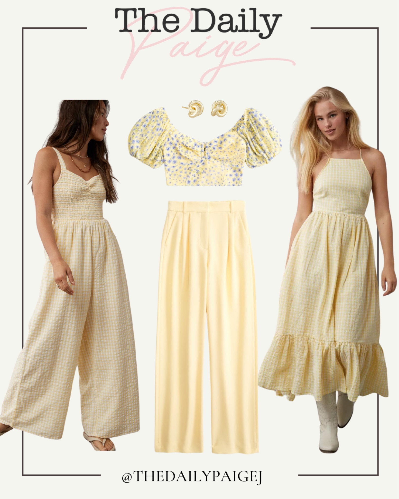 Loving the yellow trend from spring outfits into summer ☀️ and this smocked jumpsuit is everything for a summer event! Whether you’re heading to a bridal shower or a graduation party, it can be dressed up with heels or dressed for some cooler weather with a cardigan. I also love the tie detail in the back! If you’re looking for something more casual for spring, these yellow trouser pants are on sale with the Abercrombie sale! Looking for a cute summer maxi dress? The romper print comes in a very cute halter dress with the same tie detail in the back. 

Graduation outfits, bridal shower guest, spring outfits, wedding guest outfit, workwear outfit

#LTKWedding #LTKWorkwear #LTKSaleAlert