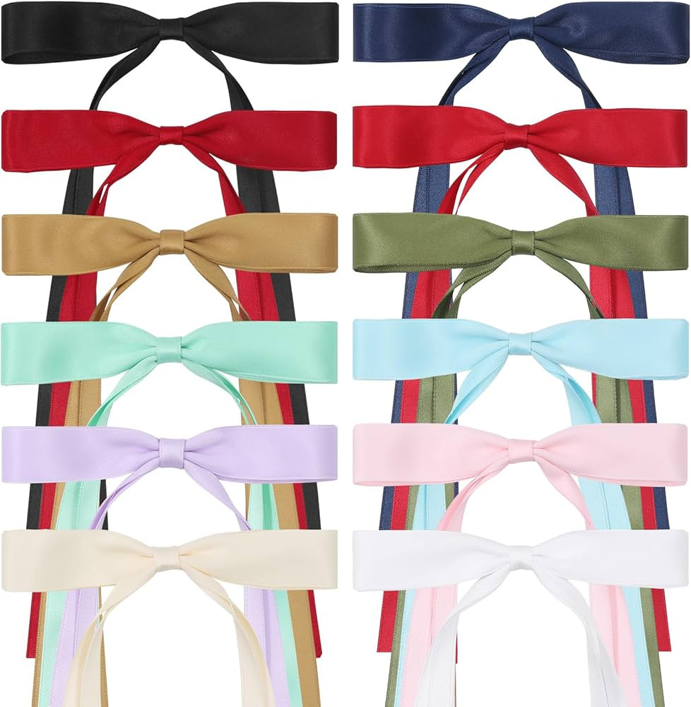 12 PCS Hair Bows for Women, Hair Ribbon hair bows with Long Tail,Cute hair bow clips Hair Barrett... | Amazon (US)