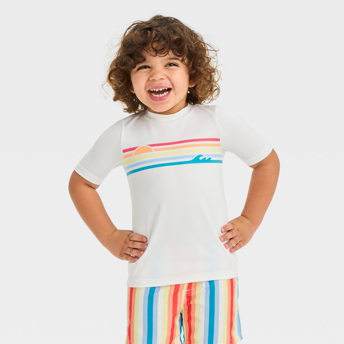 Toddler Short Sleeve Rainbow Graphic Rash Guard Top - Cat & Jack™ White | Target