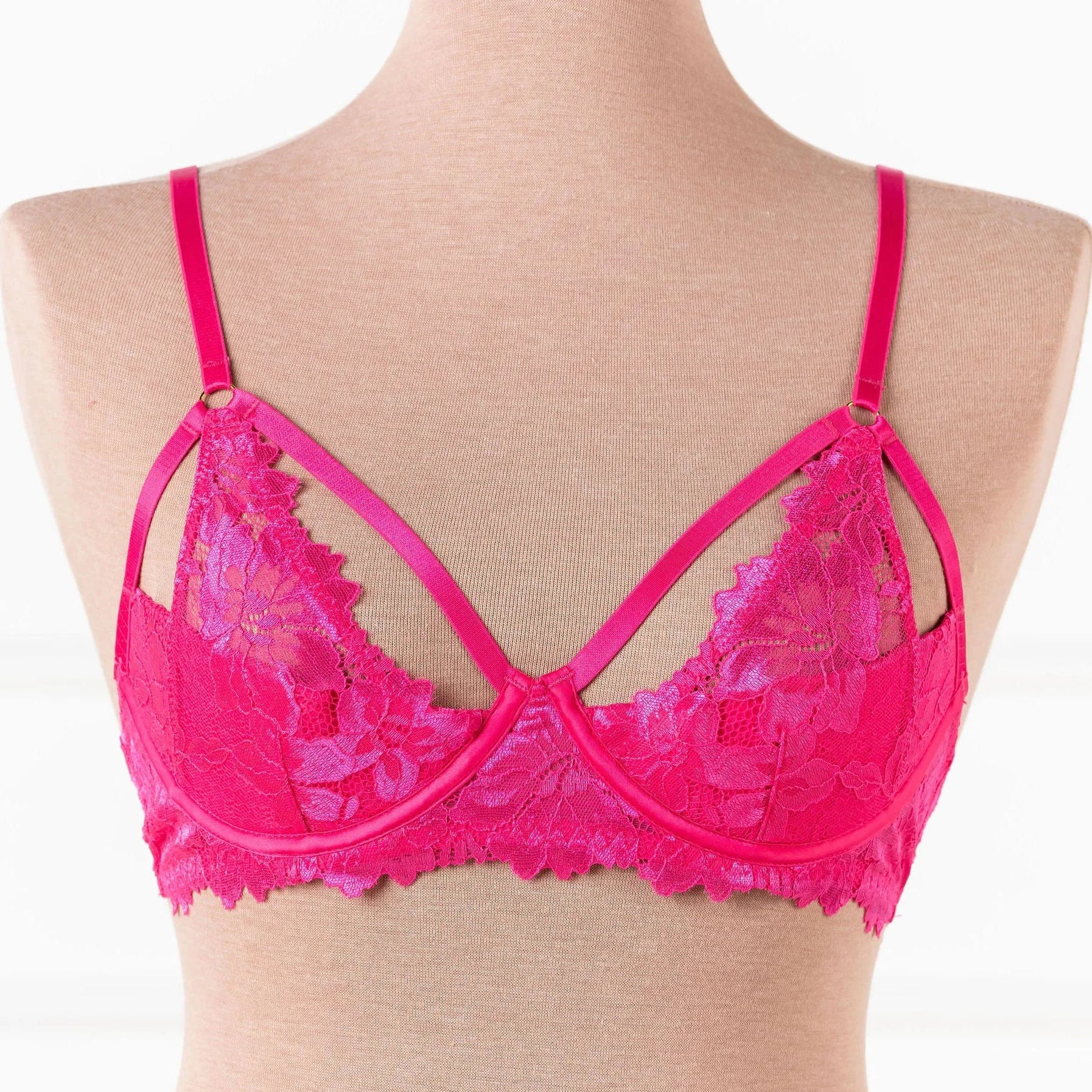 Lacy Underwire Padded Bralette - Hot Pink | Mentionables
