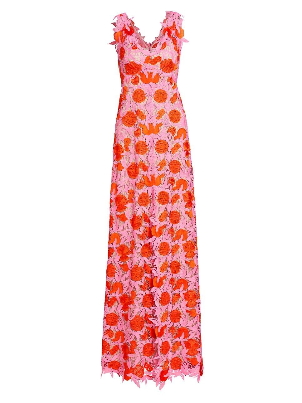 Fruit Guipure Lace V-Neck Gown | Saks Fifth Avenue