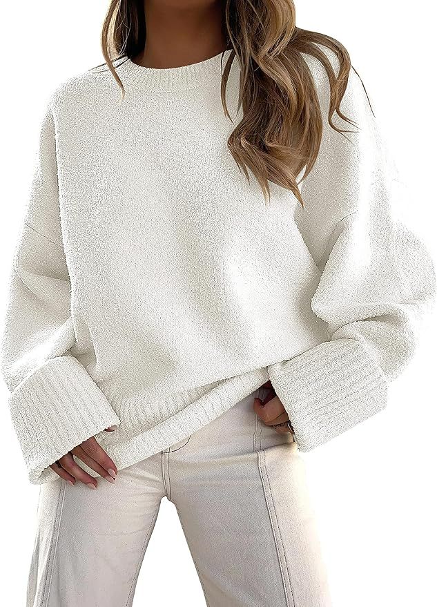 Prinbara Women's Oversized Long Sleeve Casual Loose Knit Sweater Crew Neck Solid Color Sweaters P... | Amazon (US)