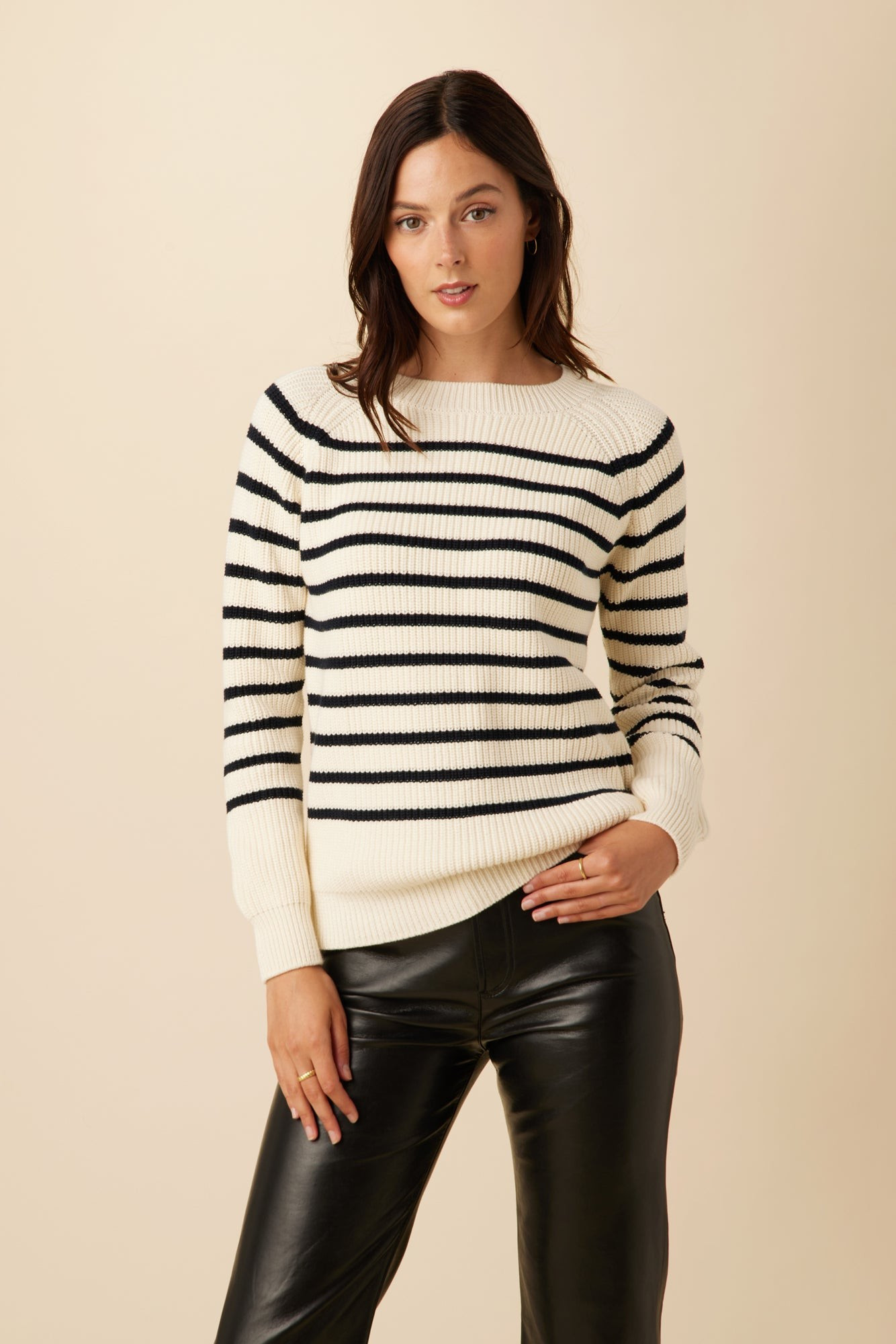 Layla Organic Cotton Sweater - Ivory and Navy | Amour Vert