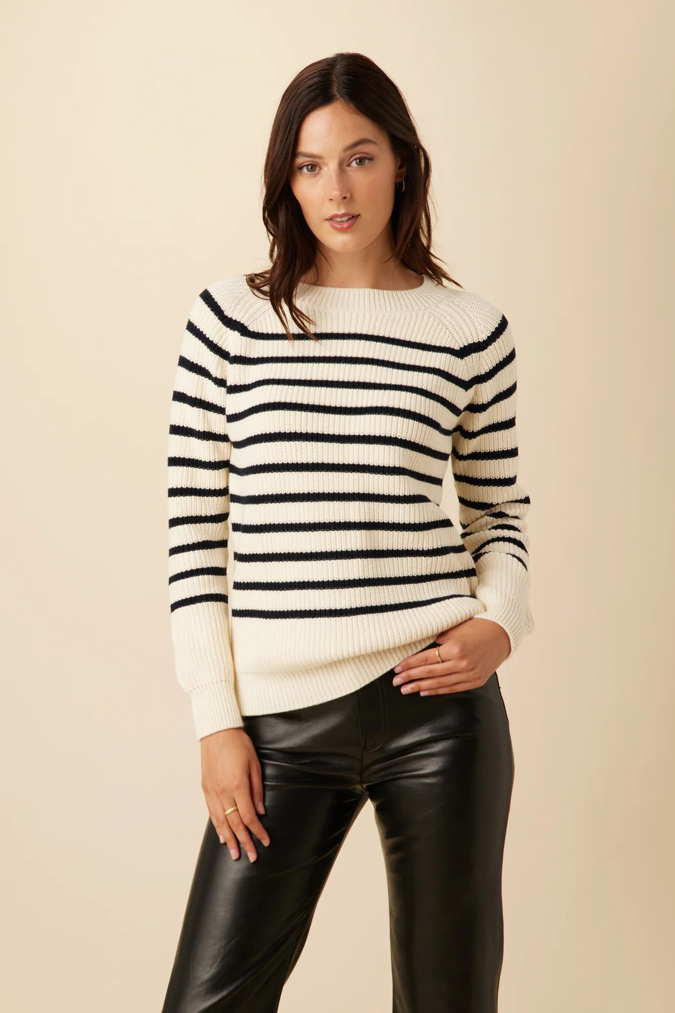 Layla Organic Cotton Sweater - Ivory and Navy | Amour Vert