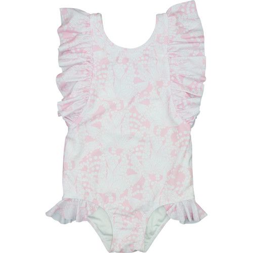 White And Pink Printed Lycra Swimsuit | Cecil and Lou