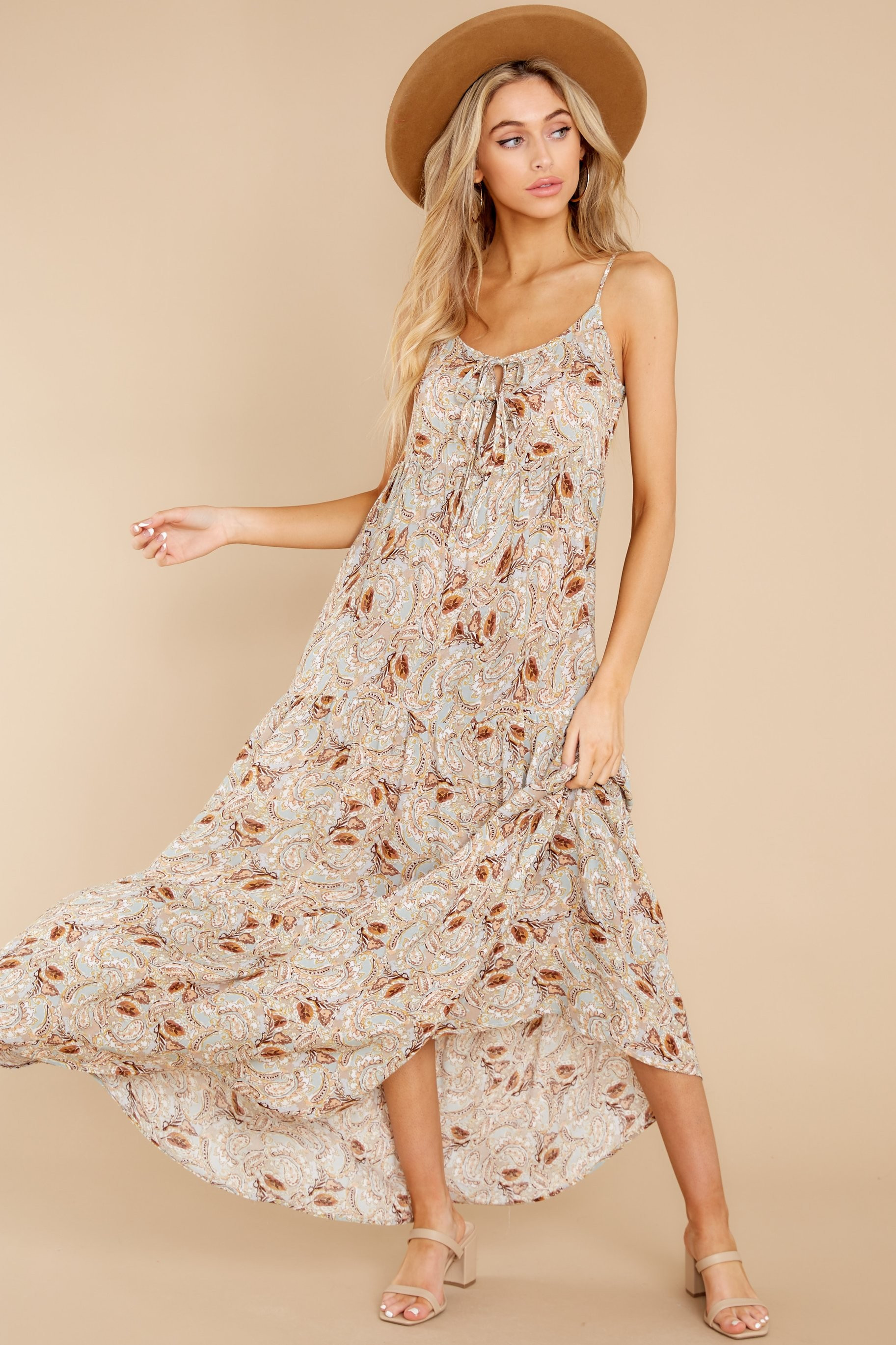 Fallen For You Sage And Rust Multi Print Maxi Dress | Red Dress 