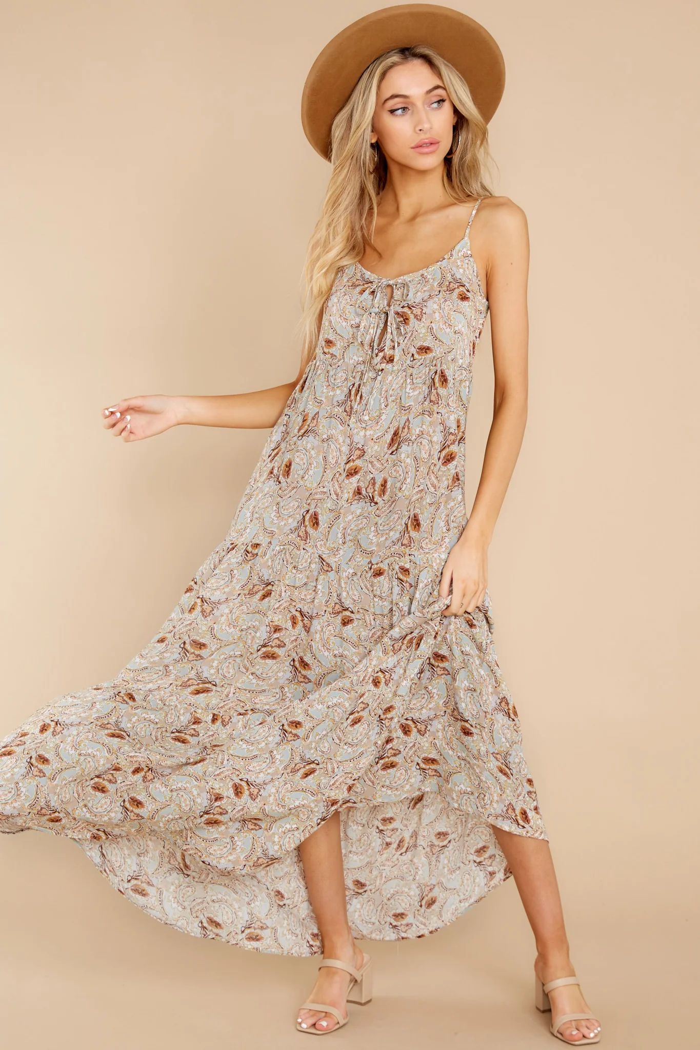 Fallen For You Sage And Rust Multi Print Maxi Dress | Red Dress 