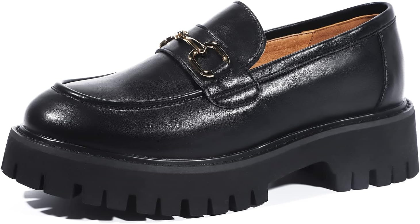 MACNMEUU Platform Loafers for Women Chunky Heel Lug Sole Loafers Slip ons Round Toe | Amazon (US)
