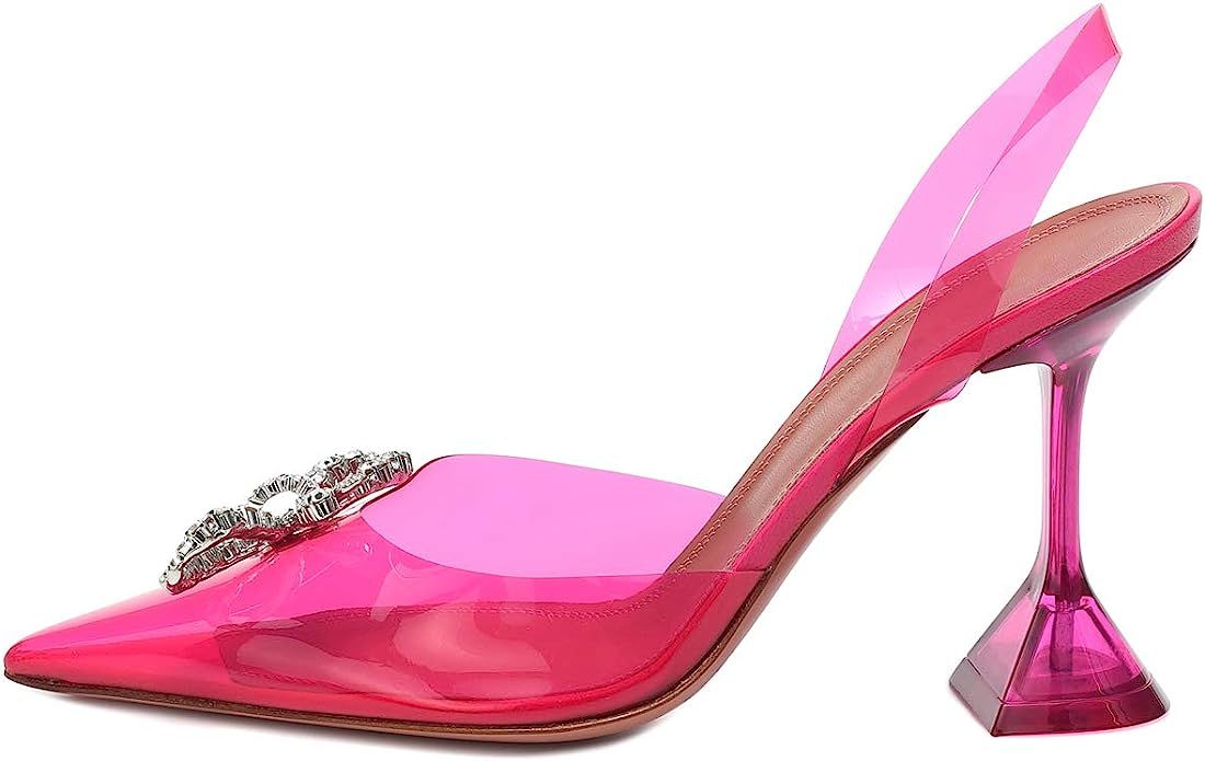 Women's Clear High Heel Sandals Transparent PVC Stilettos Pointed Toe Crystal Dress Pumps | Amazon (US)