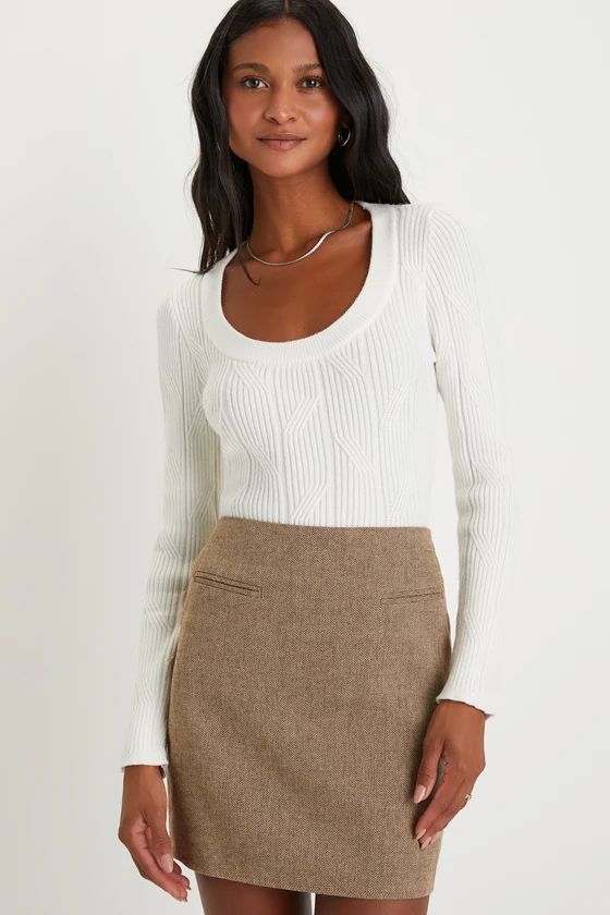 Seasonally Sophisticated Brown Herringbone Tweed Mini Skirt | Lulus (US)